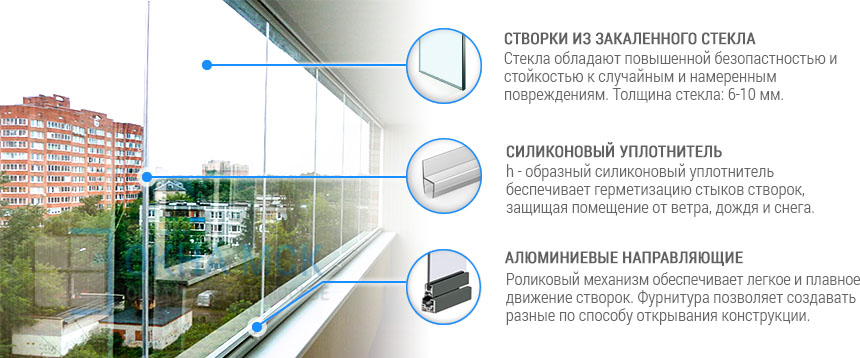 Холодное безрамное балконное остекление